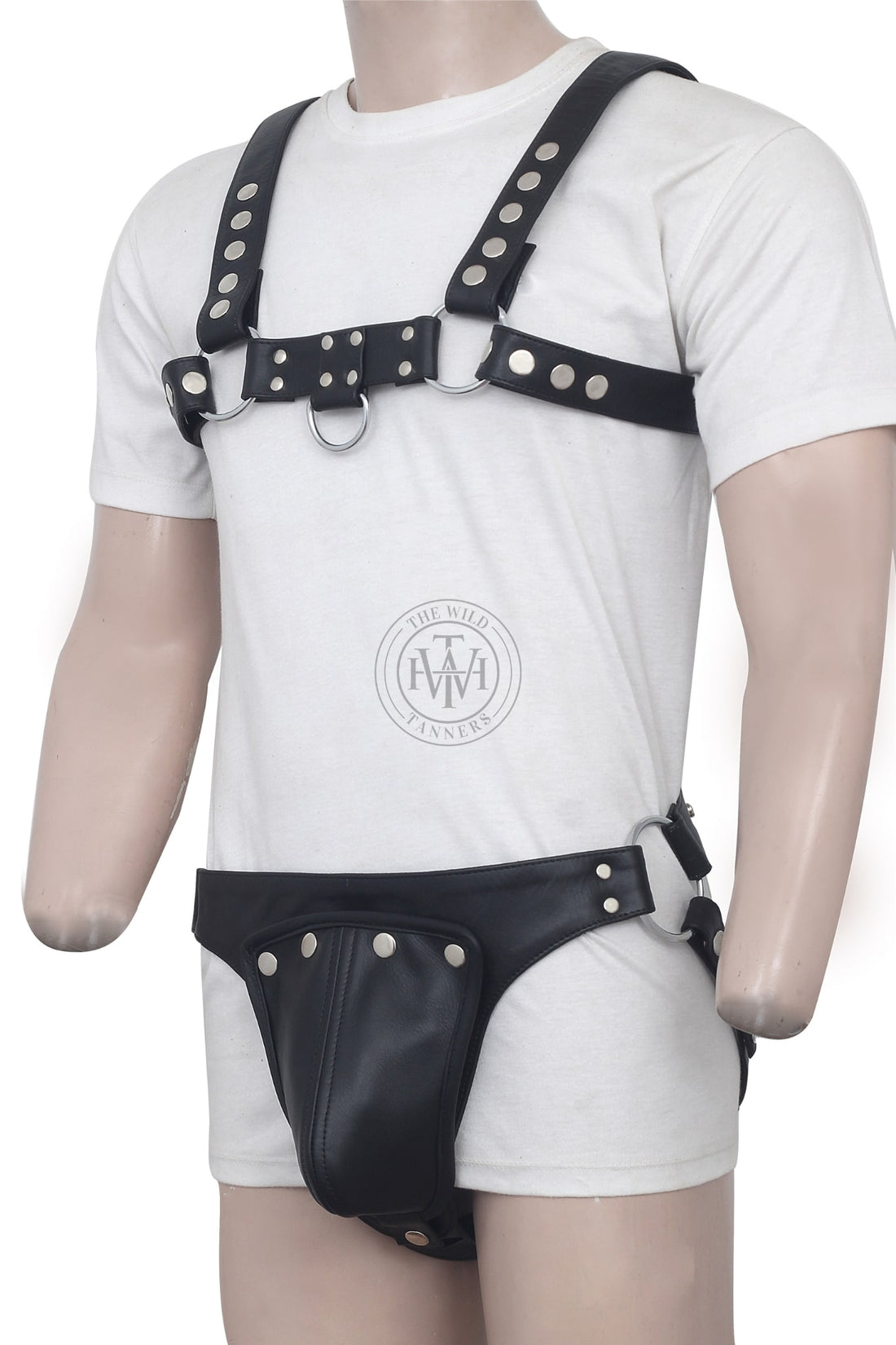 premium leather chest harness and jockstrap set