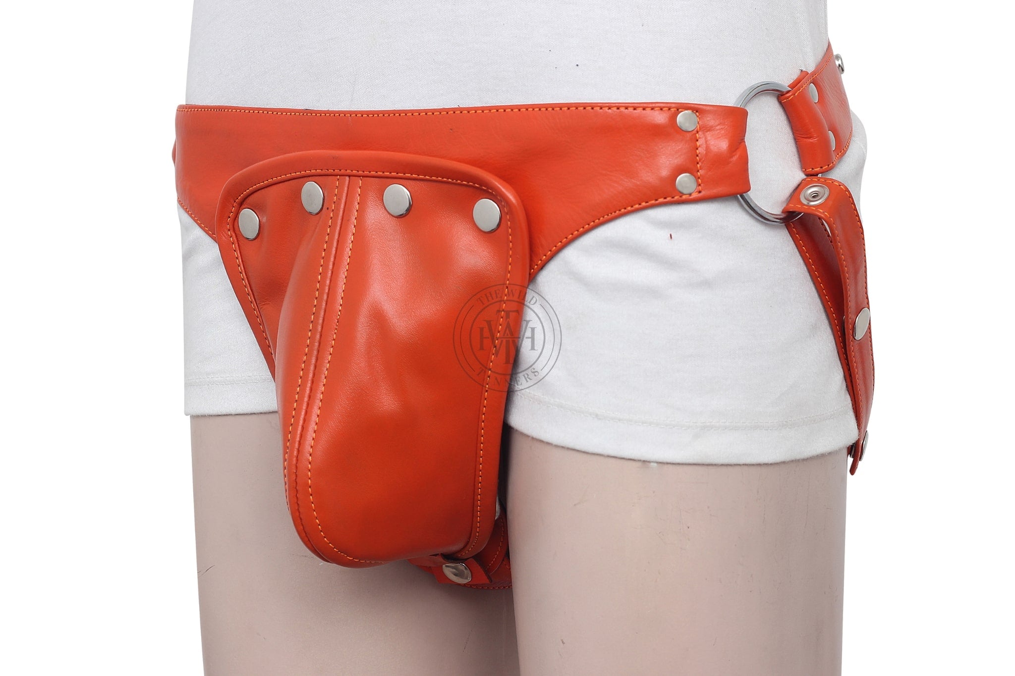  leather jockstrap, orange leather jockstrap, leather thong, leather jockstrap wtih O-rings