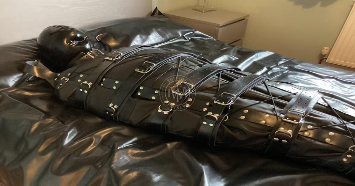 Premium leather bondage sleep sack bag, view 2
