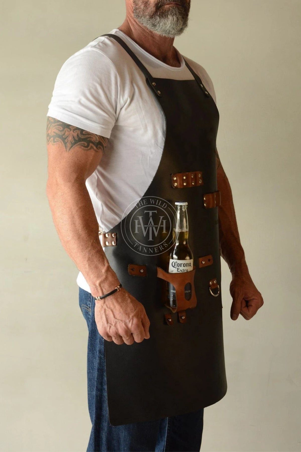 Leather Bartender Aprons with Bottle Holder, view 2