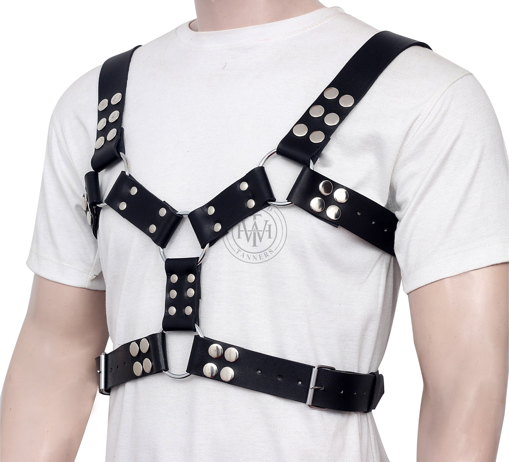 black leather chest harness, gay leather chest harness, bdsm leather chest harness, fetish leather chest harness, adjustable buckle leather chest harness, handmade leather chest harness