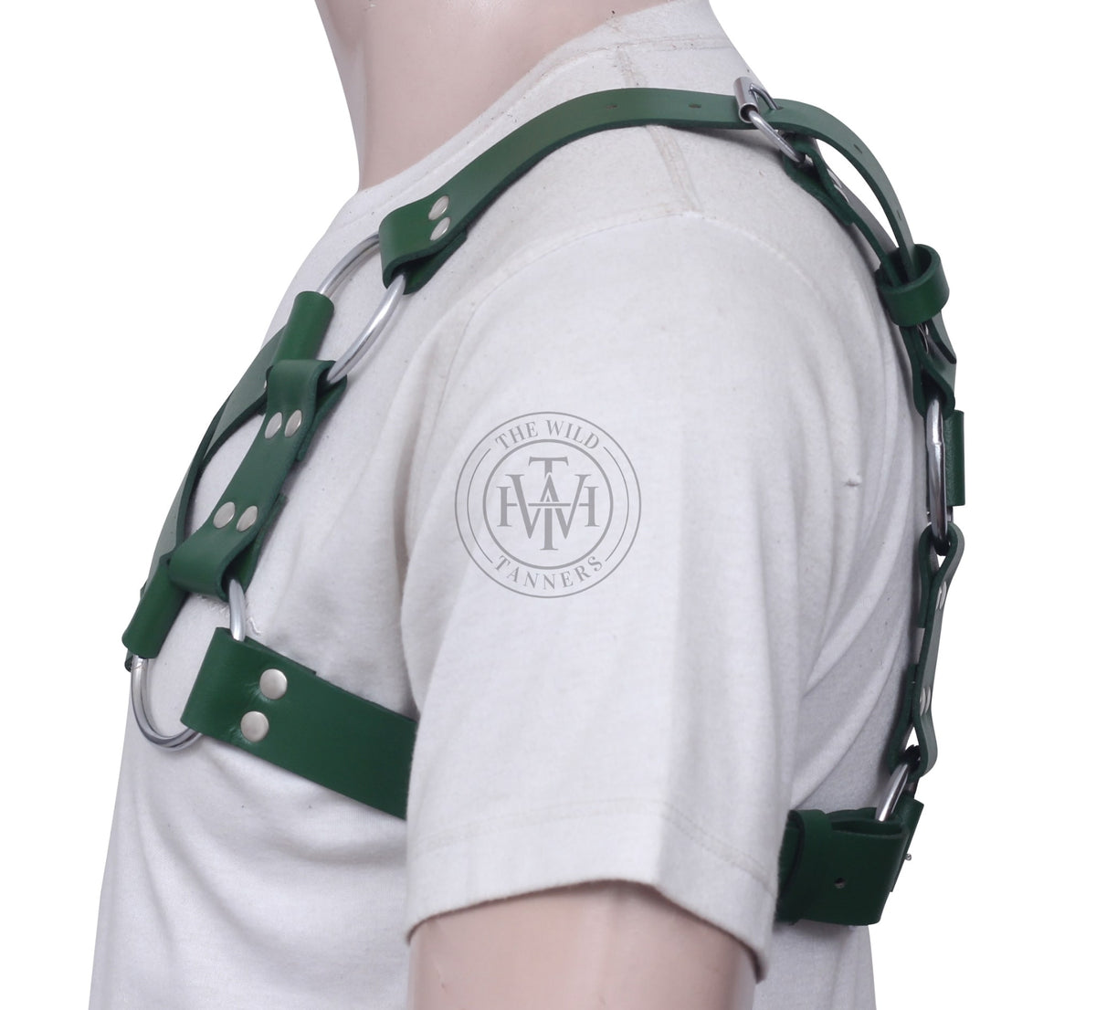 men's leather chest harness with adjustable roller buckles