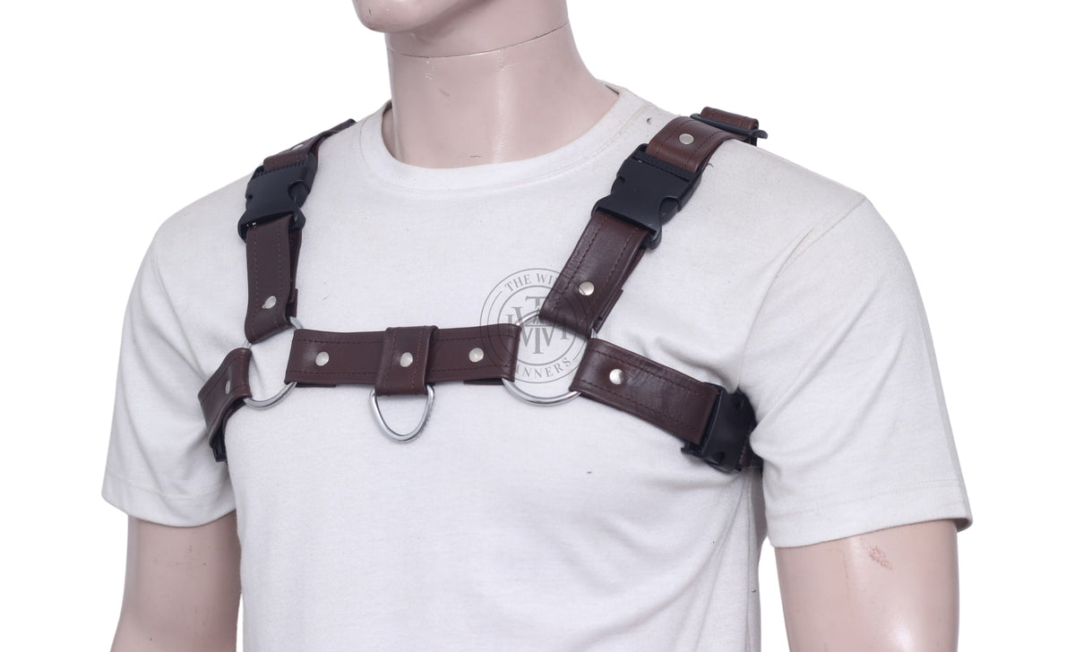 Leather Chest Harness For Mens With Front D-Ring, view 2
