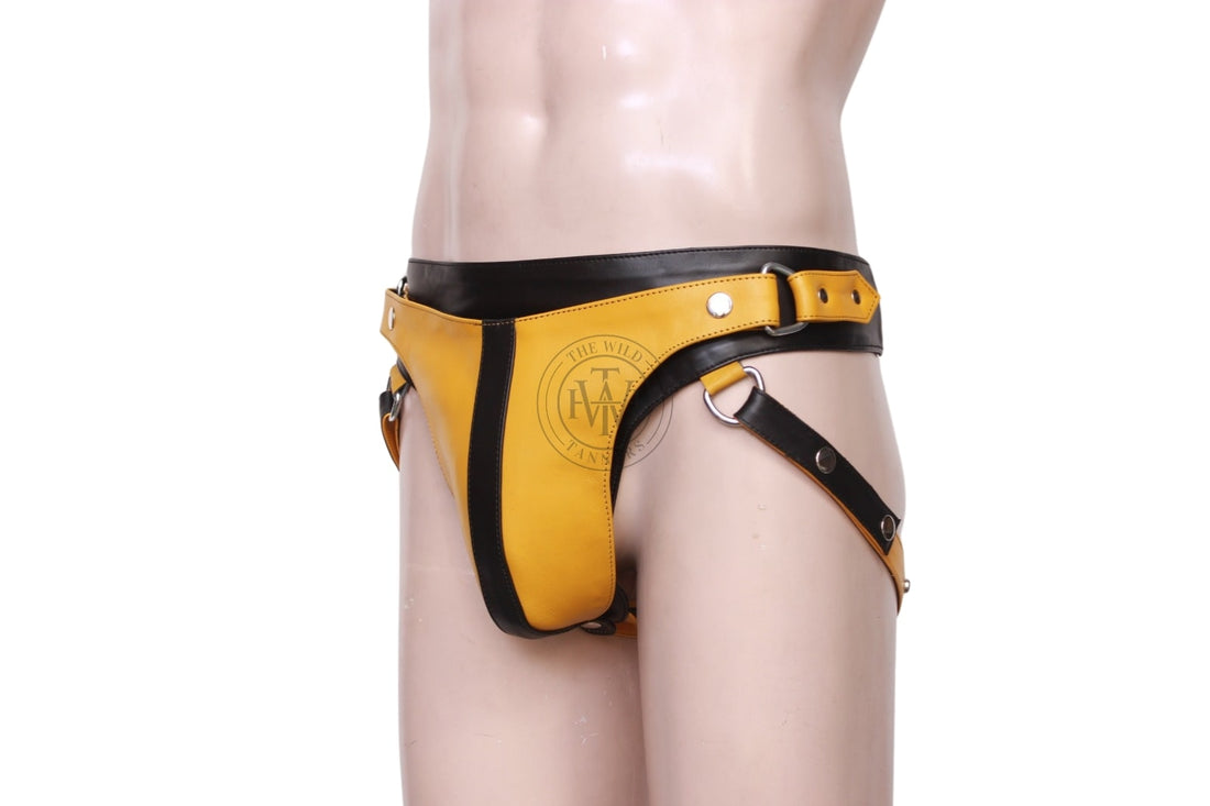 Genuine Black & Yellow Leather Gay Jockstrap, leather gay jockstrap, jockstrap for men, black and yellow jockstrap