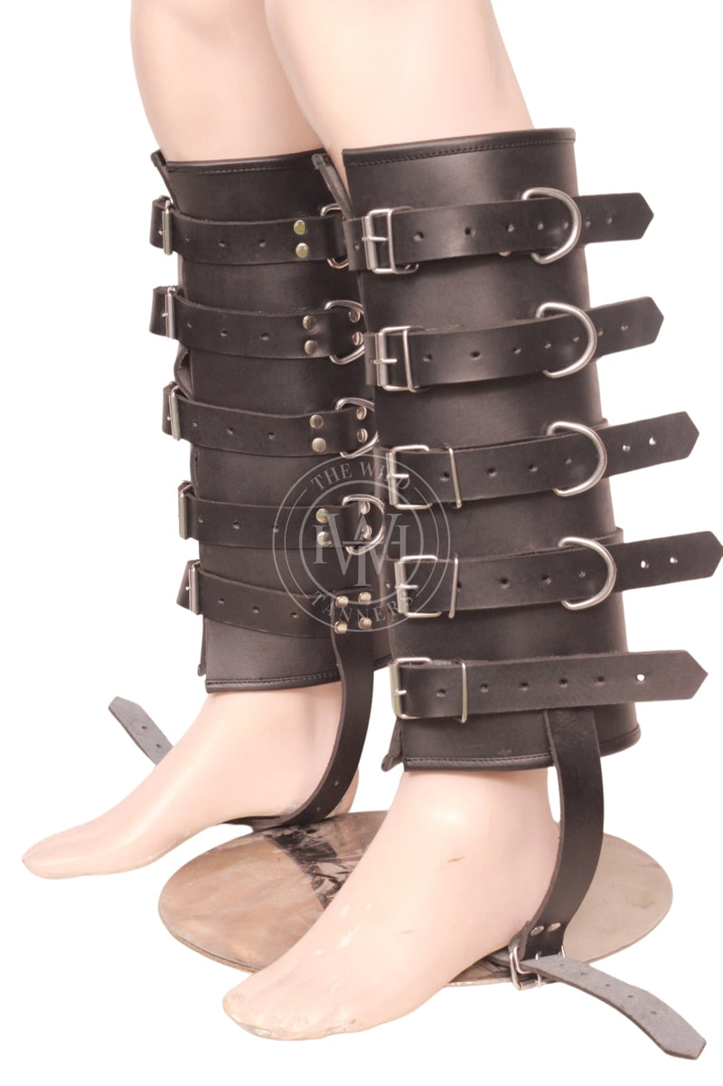 leather leg binders, leg binders, leather restraints, leather suspension cuffs