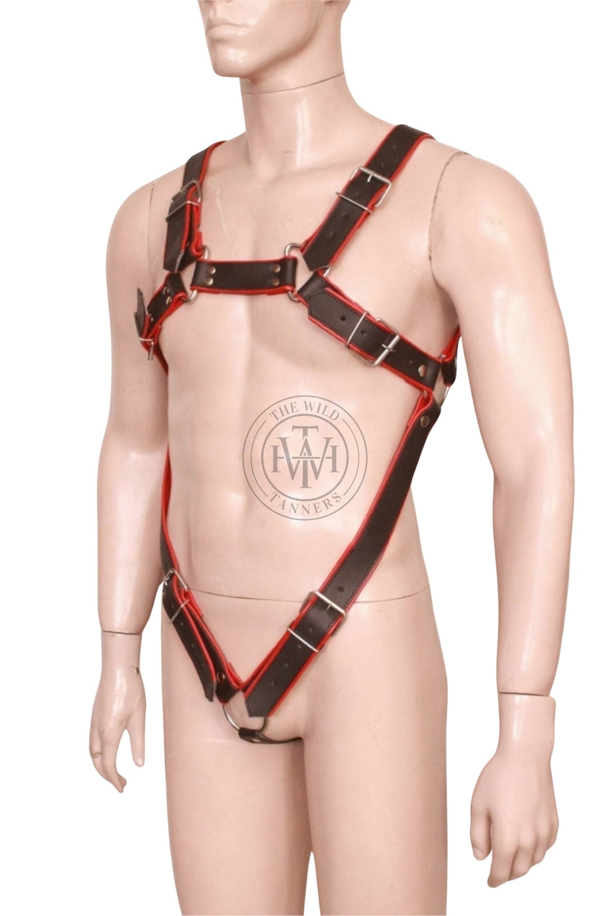 leather body harness with upper chest bridge strap