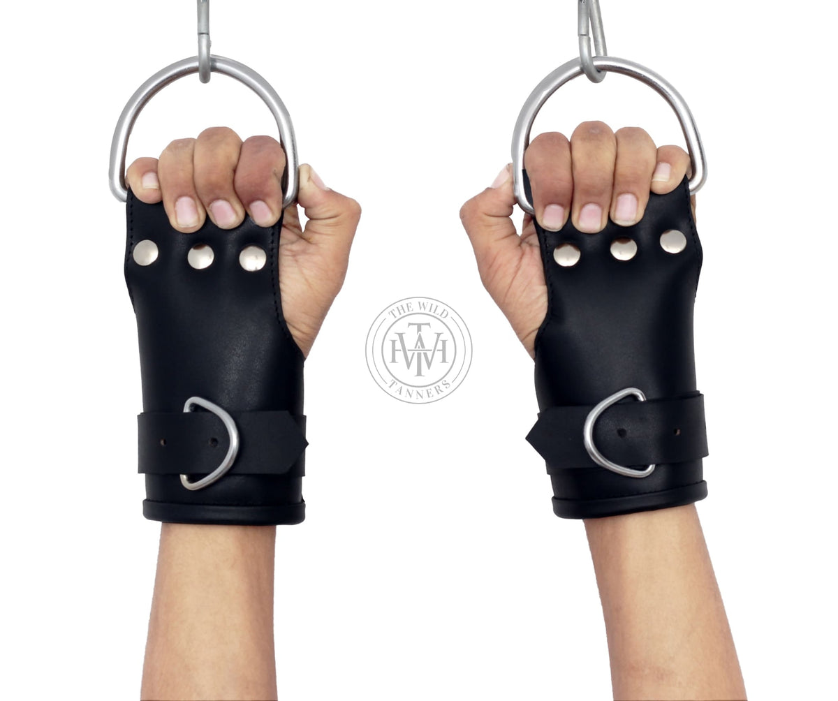 Heavy-duty padded leather wrist suspension cuffs, view 2