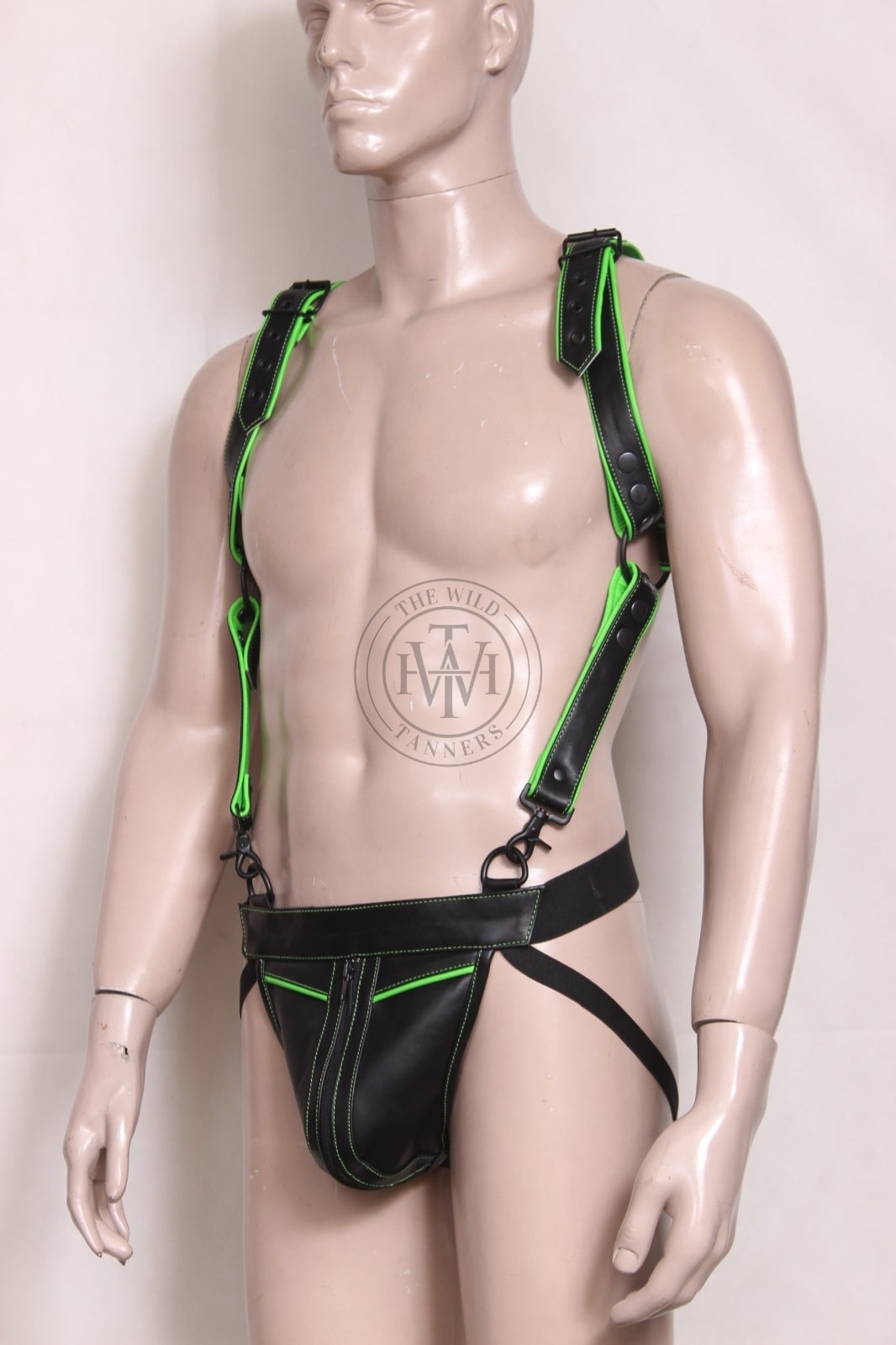 mens leather body harness with jockstrap & metal rings