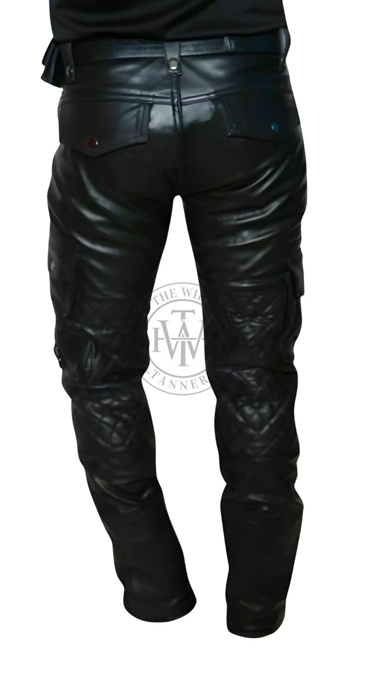 Leather Cargo Pants with Zipped Pockets, view 3