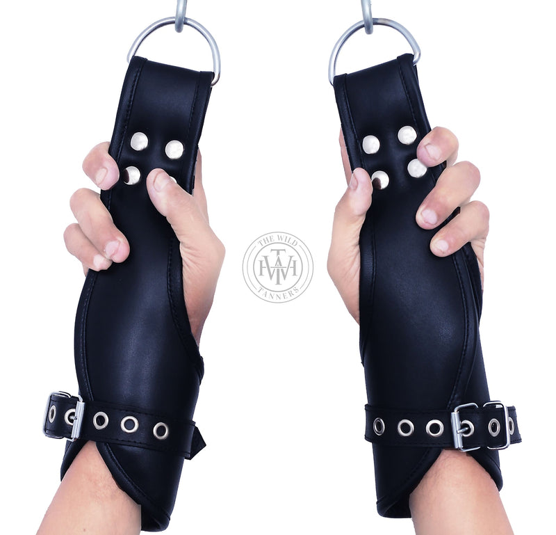 leather suspension cuffs, suspension cuffs, leather wrist cuffs, bondage suspension cuffs, bdsm suspension cuffs