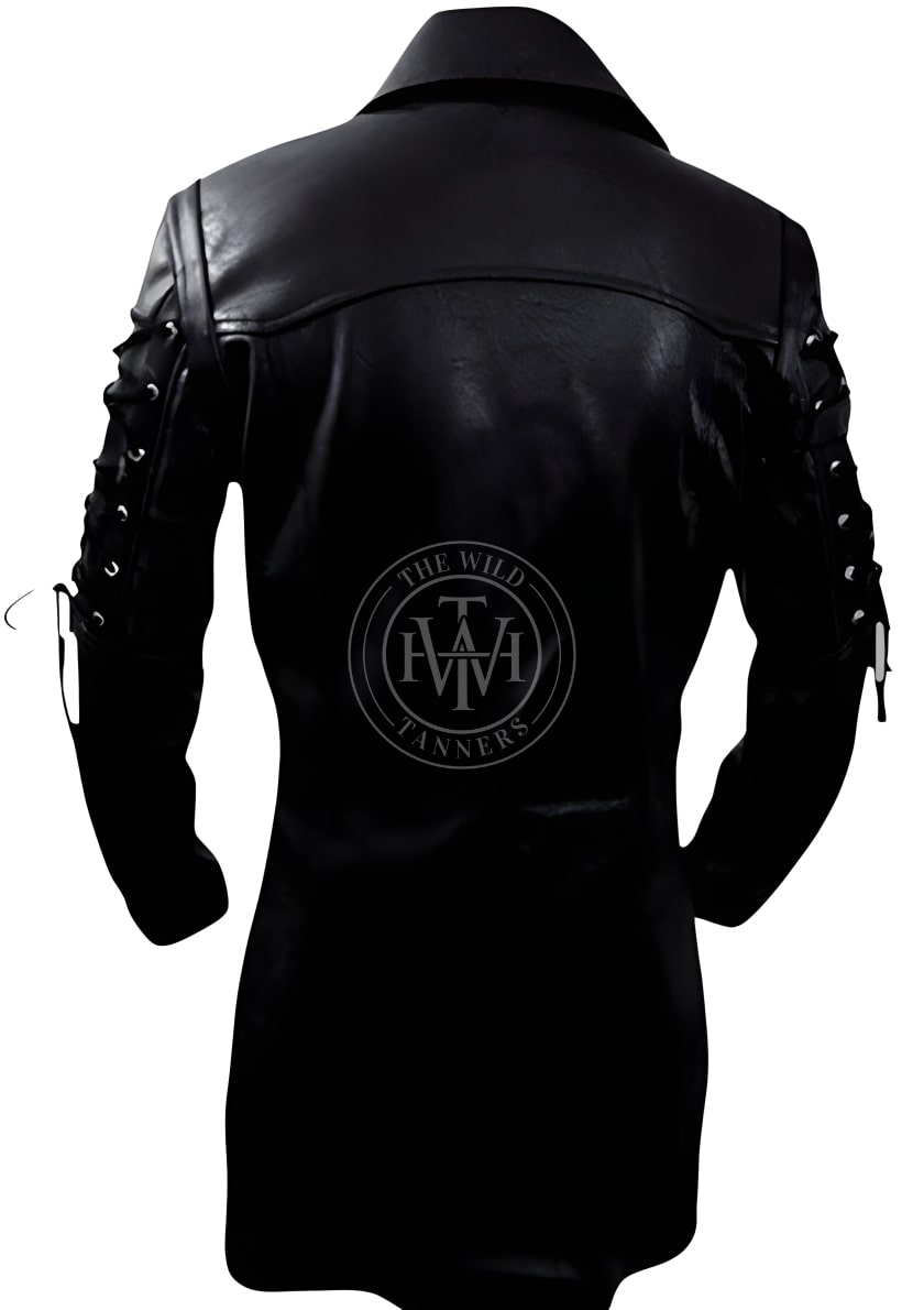 Premium Leather Long Trench Coat, view 3