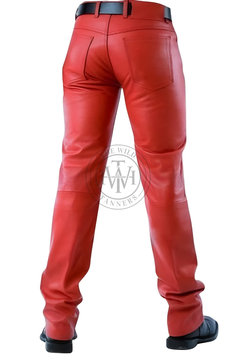 Red Leather Pants Kink Jeans, Leather Kink Jeans, Leather Pants