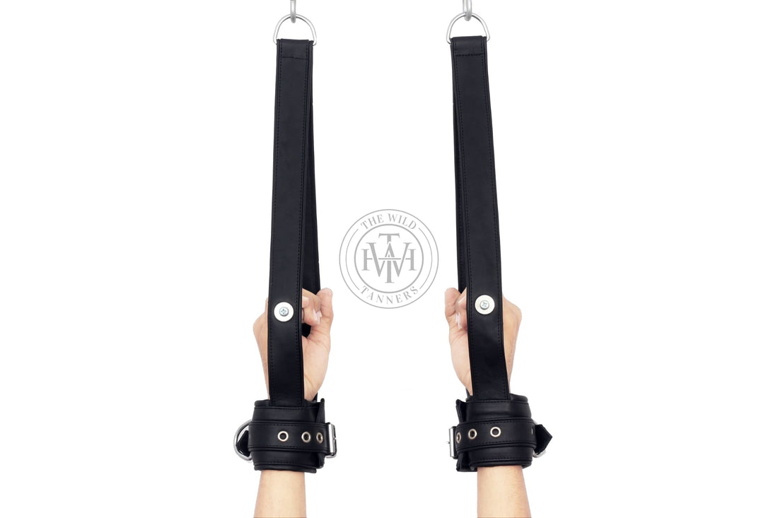 leather suspension cuffs, suspension cuffs, leather wrist cuffs, bondage suspension cuffs, bdsm suspension cuffs, leather suspension cuffs, fur lined leather suspension cuff kit with bondage ring, high quality heavy leather padded wrist suspension cuffs, leather ankle suspension cuff, leather bondage suspension cuffs, suspension cuffs, bondage suspension cuffs, bdsm suspension cuffs, bdsm leather suspension cuffs