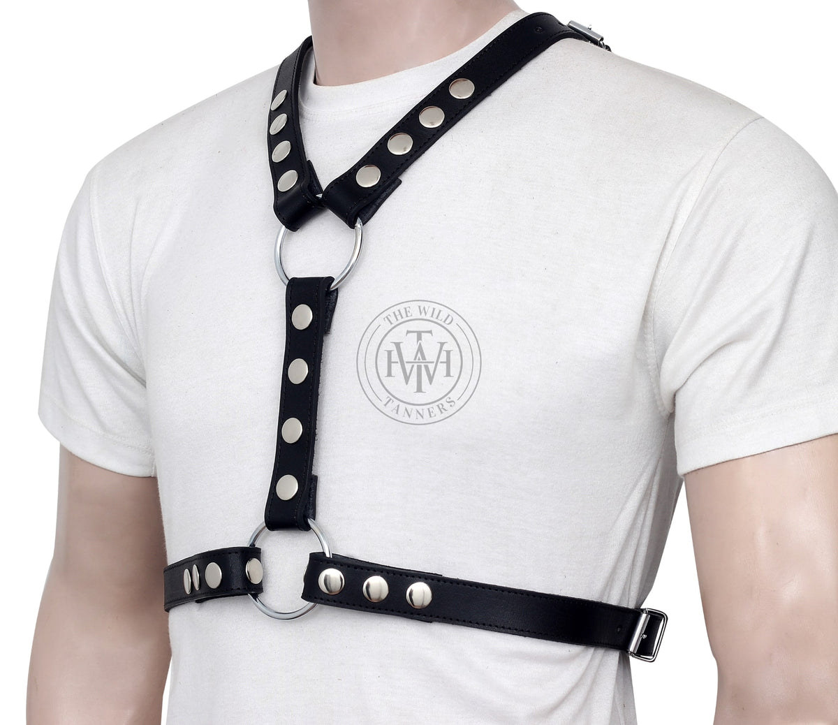 mens leather chest harness with dual o rings