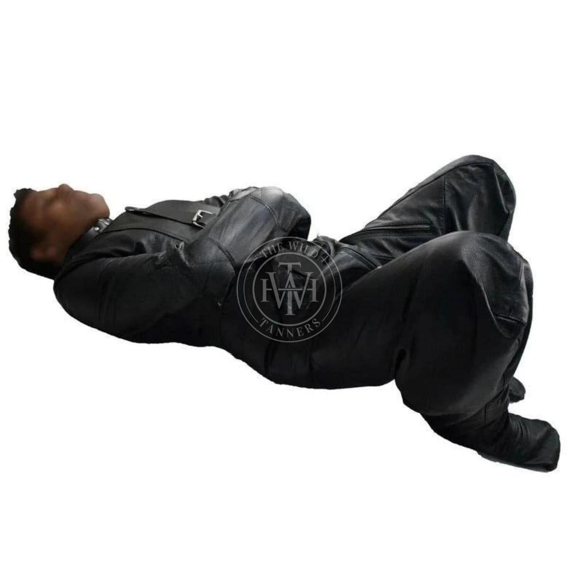 Leather bondage sleep sack with arm restriction, view 3