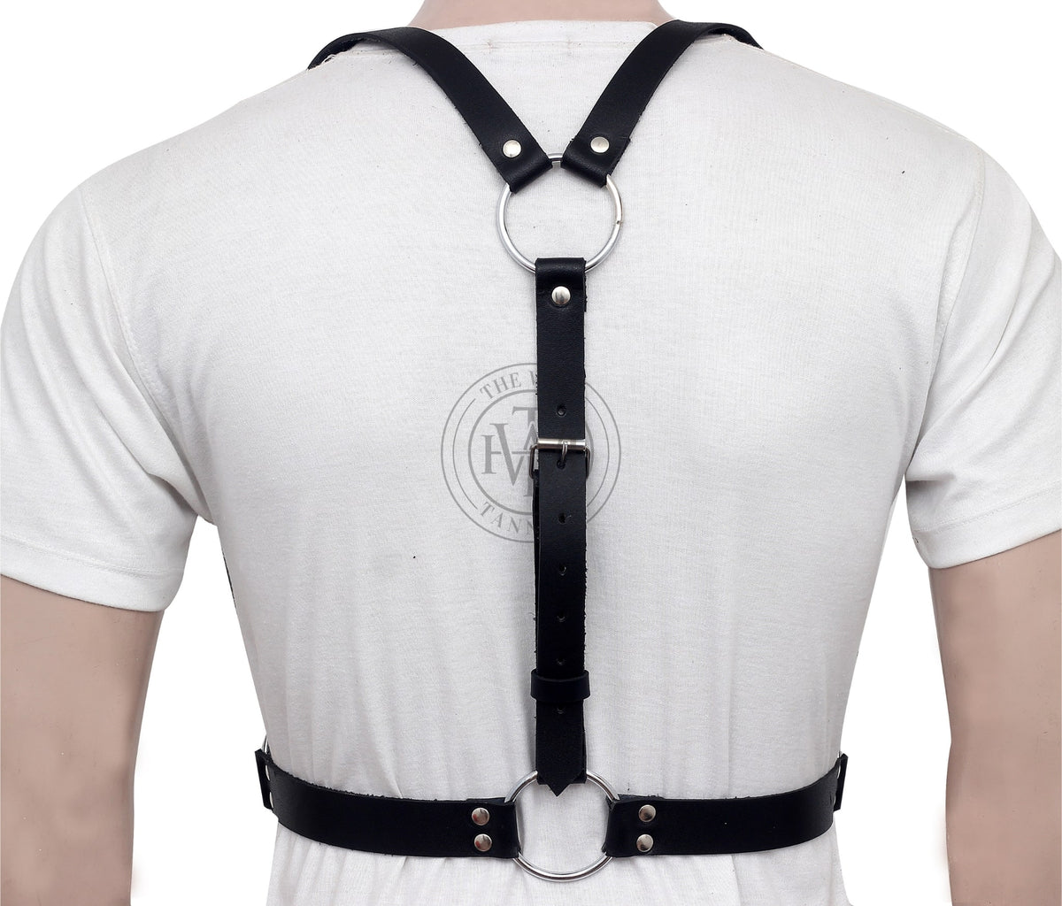 adjustable leather belt harness with roller buckles
