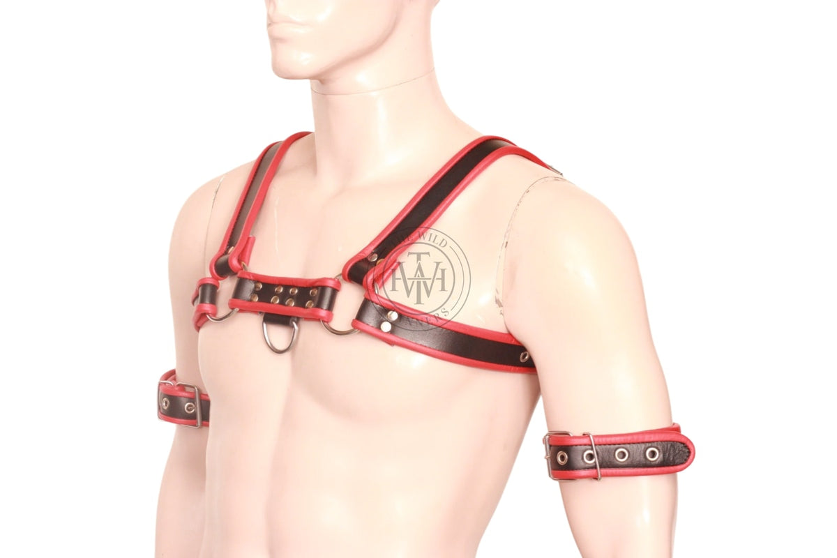 Genuine Leather Bondage Chest Harness with Bicep Cuffs, view 2