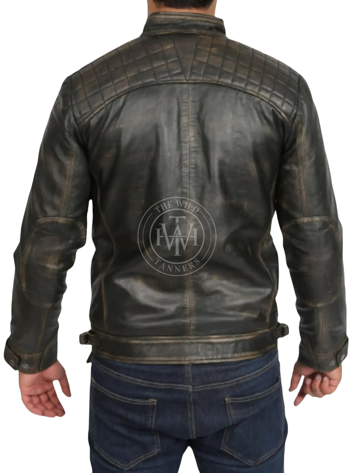Men's Quilted Shoulder Leather Biker Jacket, view 3