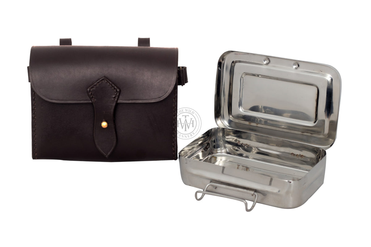 Hunting Sandwich Tin with Brown Leather Saddle Attach Case, view 2