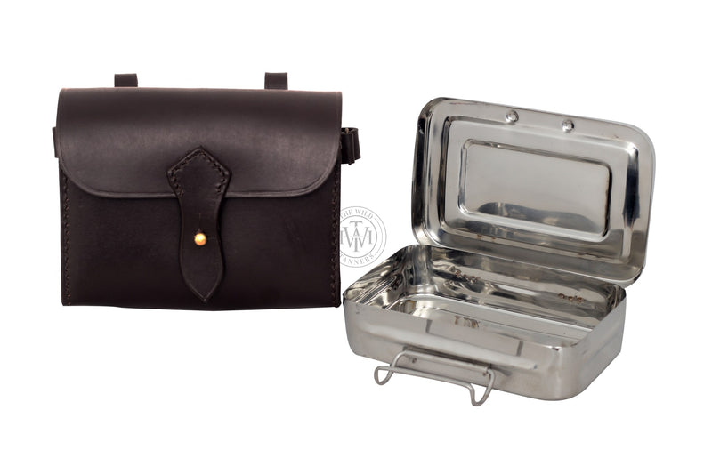 sandwich tin, sandwich tin with leather case, Hunting sandwich tin with leather case