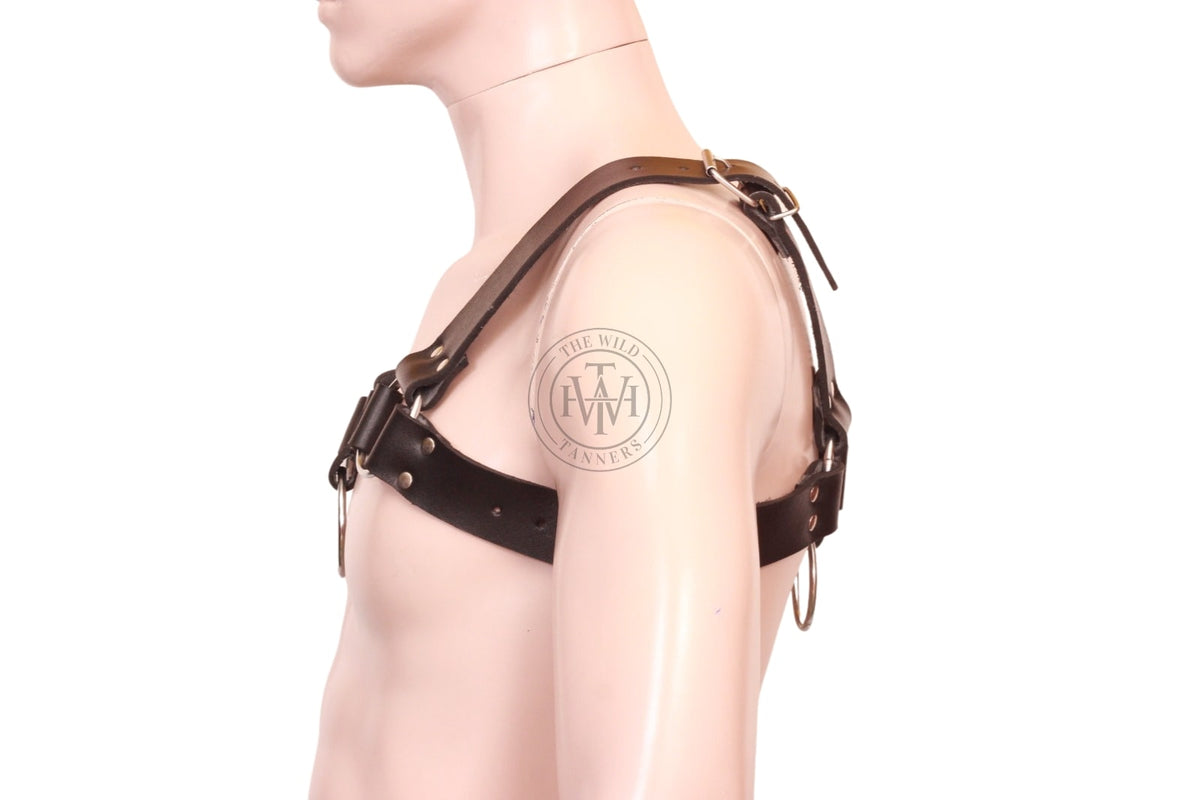 leather bulldog chest harness with center o-ring