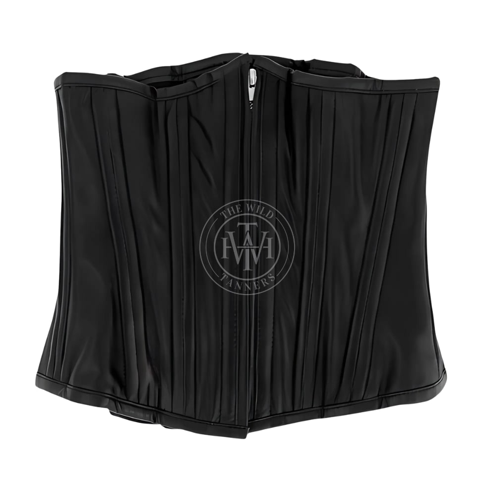 Women's black leather underbust corset, view 3