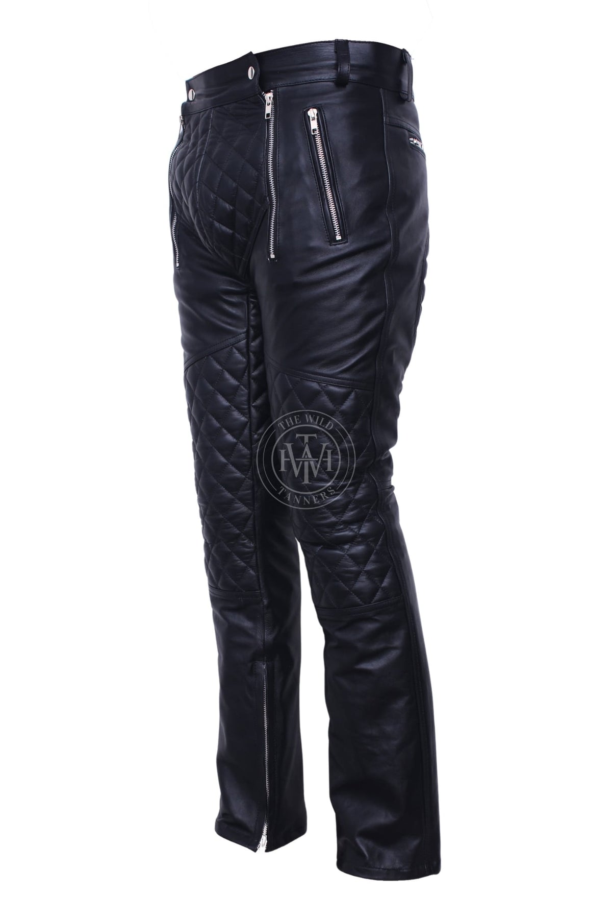 Quilted Leather Pants with Zipped Pockets, view 2