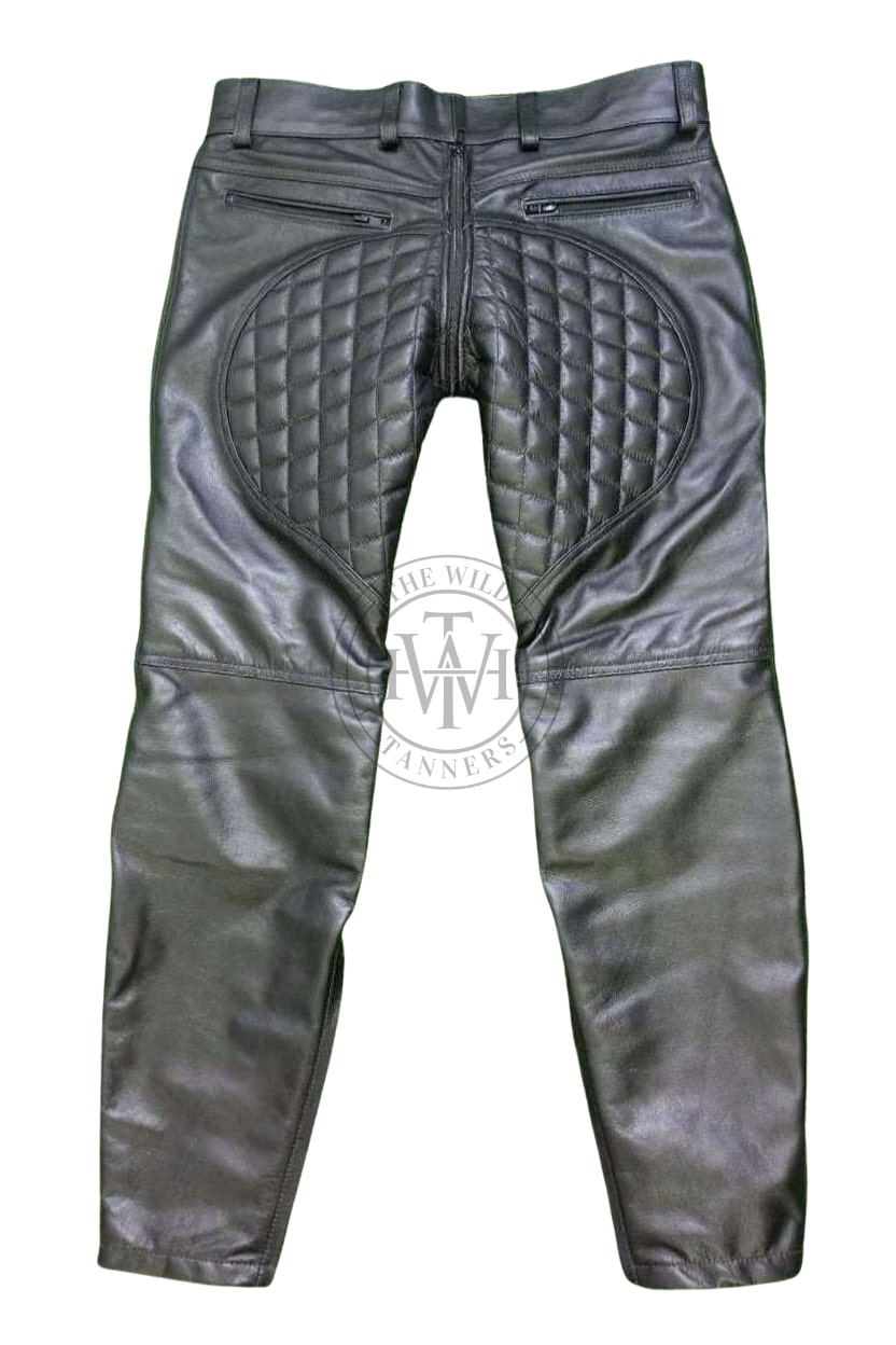 Quilted Leather Pants with Front to Back Zipper Closure, view 3