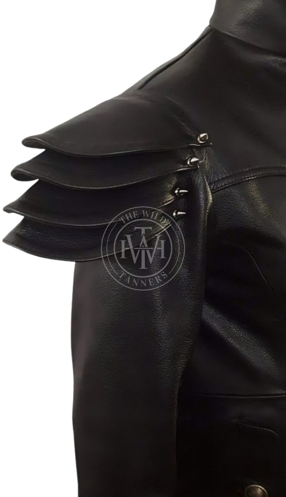 Men's genuine leather long trench coat, view 3
