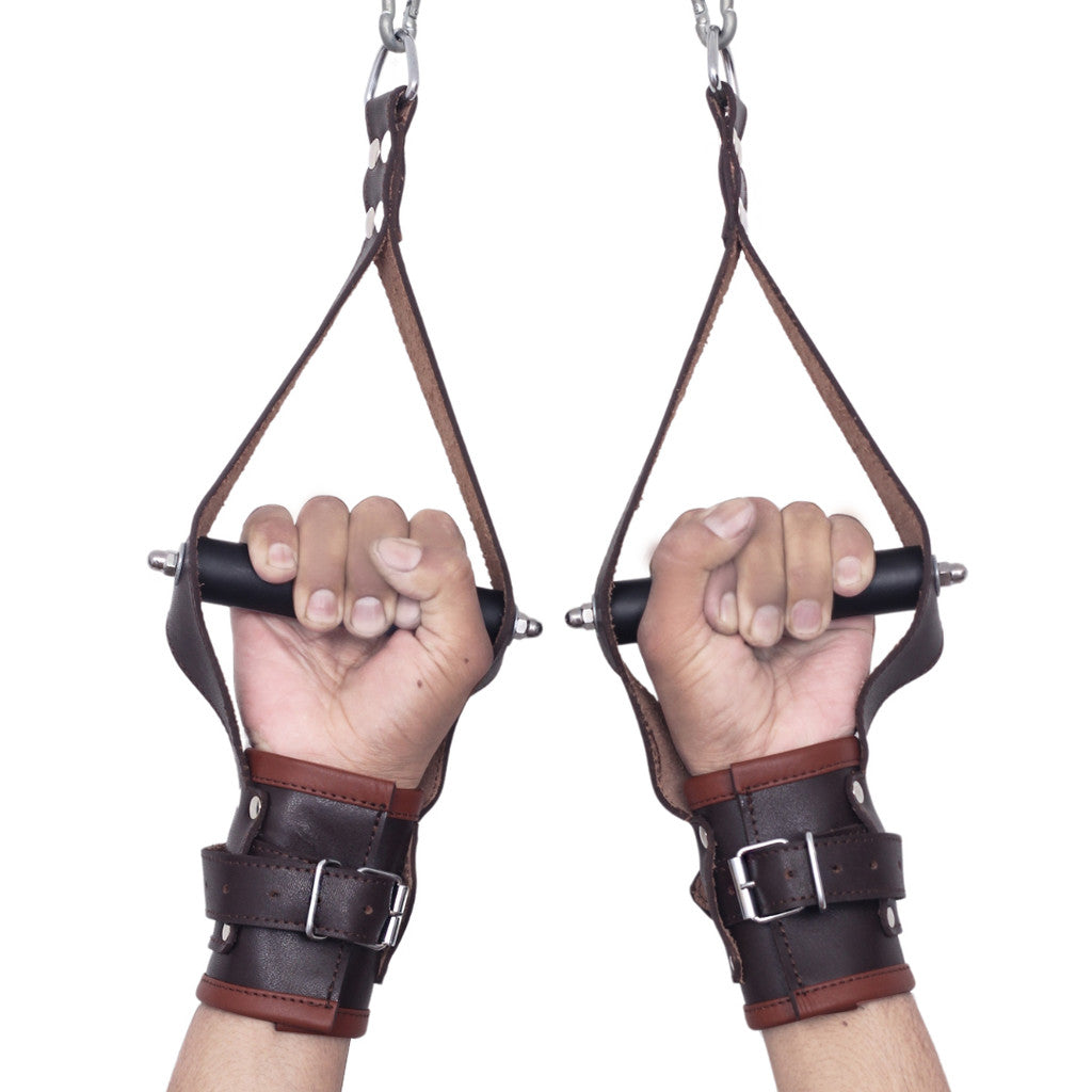 Brown Leather Cuffs, Suspension Cuffs, BDSM Wrist Restraints, Adjustable Leather Cuffs, Heavy-Duty Leather Cuffs