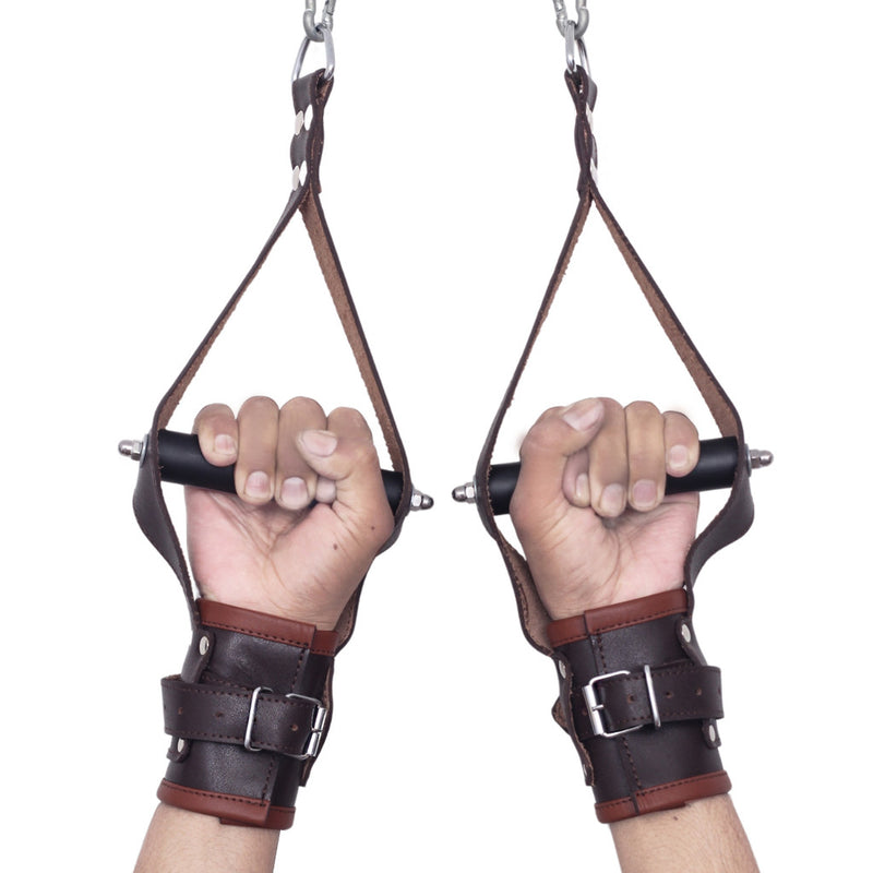 Brown Leather Cuffs, Suspension Cuffs, BDSM Wrist Restraints, Adjustable Leather Cuffs, Heavy-Duty Leather Cuffs