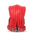 red locking mittens, leather bondage gloves, BDSM mittens