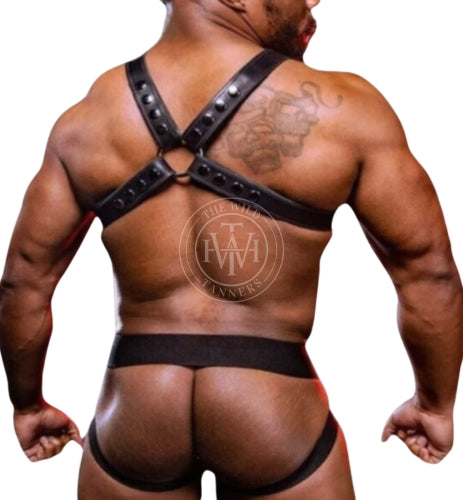 leather harness with elastic jockstrap set for men