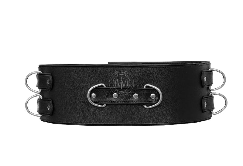 leather waist belt restraint, D-ring leather belt, bondage waist belt, adjustable leather harness belt, BDSM waist restraint