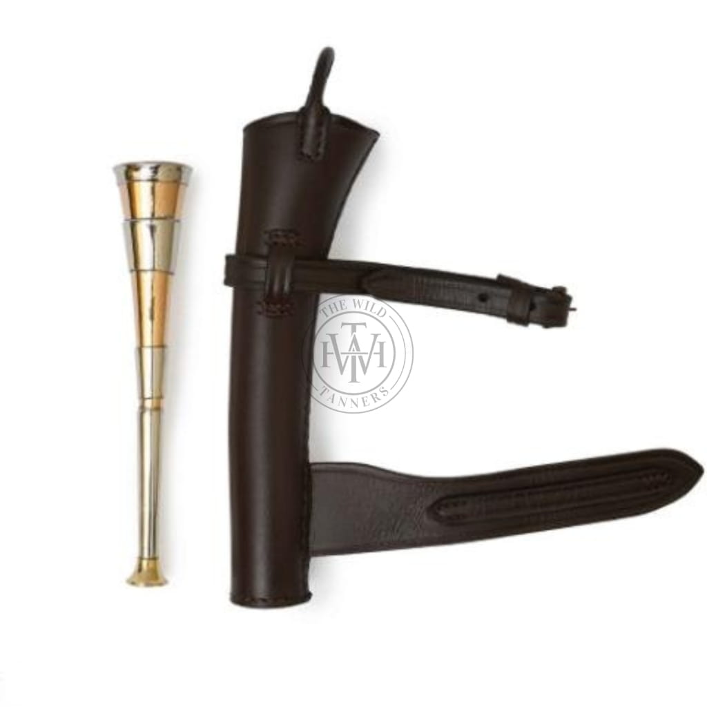 Copper Hunting Horn With Leather Saddle Attach Case, view 3