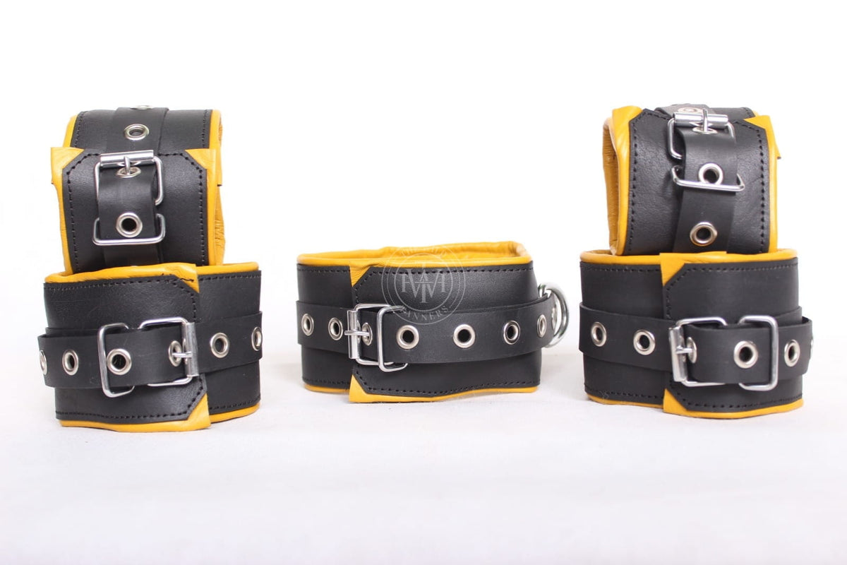 5 Pcs Set Genuine Leather Bondage Handcuffs, view 3