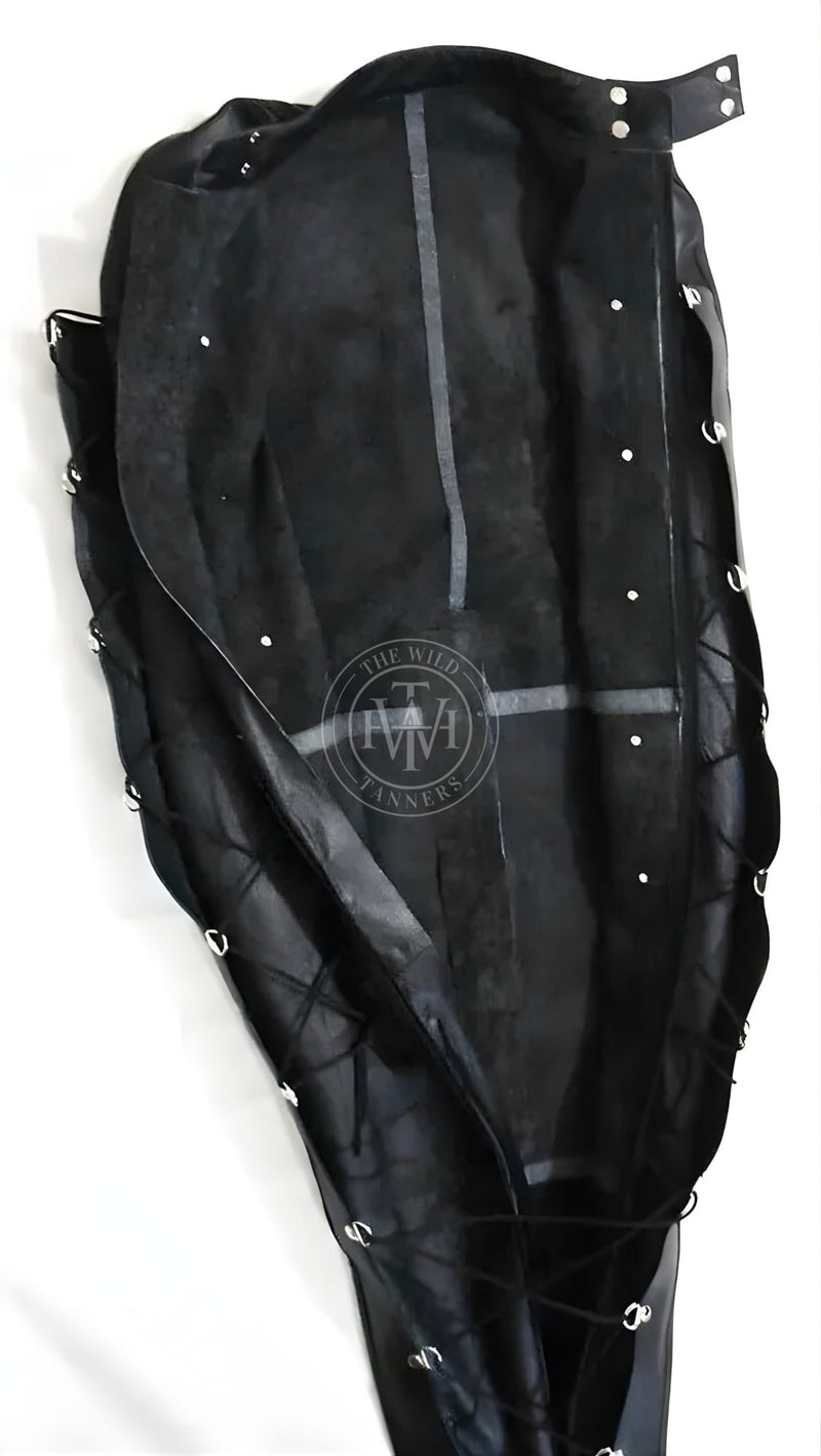 handmade leather sleepsack, bondage sleepsack, BDSM full body restraint, padded leather sleepsack, adjustable bondage sack