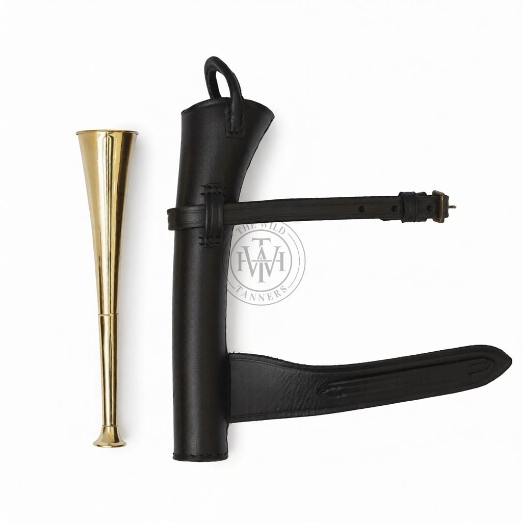 Plain Brass Fox Hunting Horn with Leather Case, view 3
