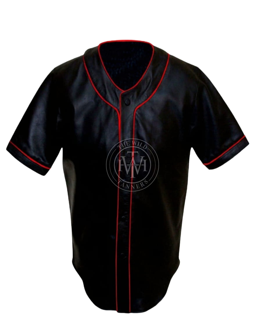 Black Leather Shirt with Button Closure, view 6