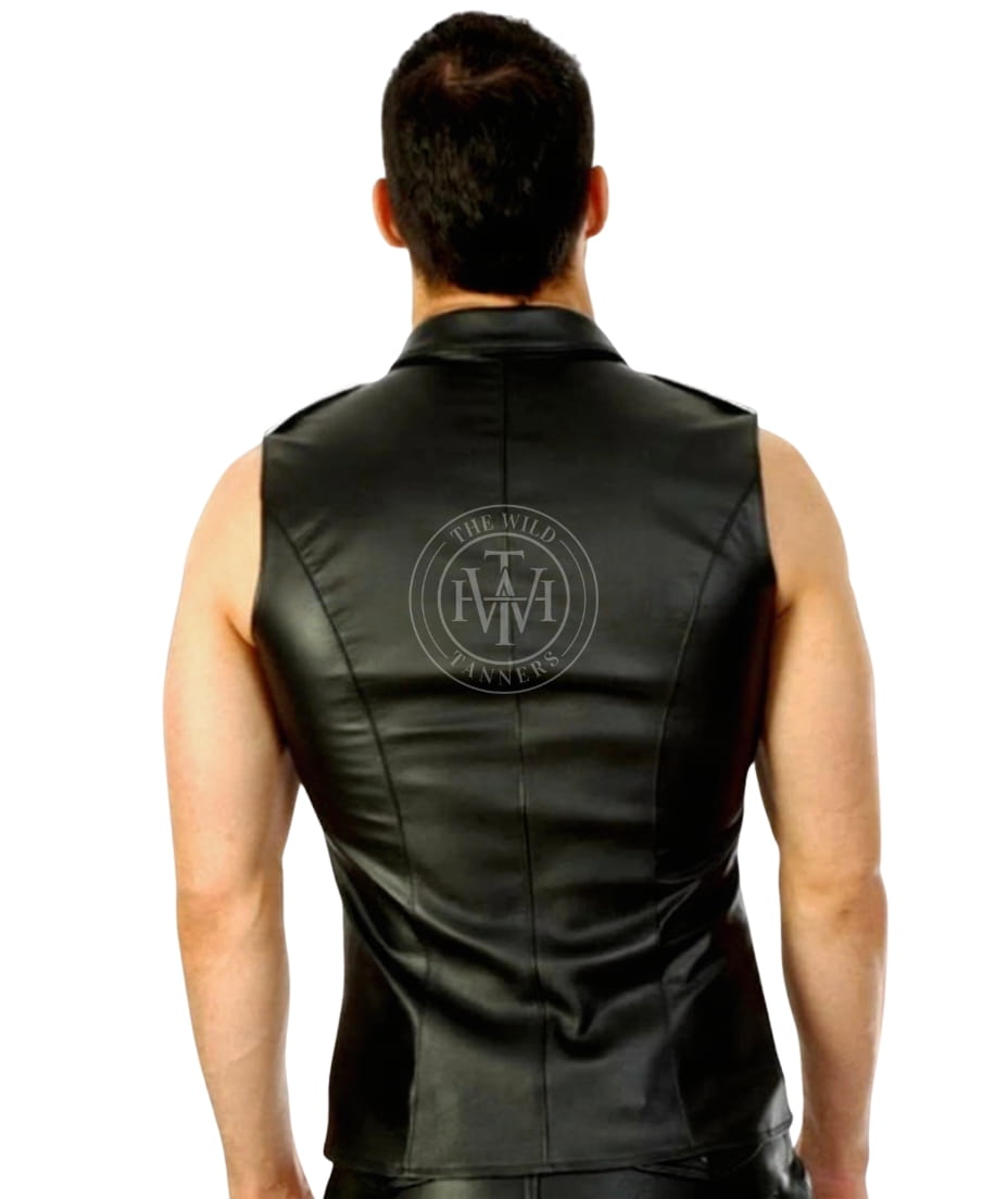 Genuine Leather Mens Sleeveless Shirt, view 4