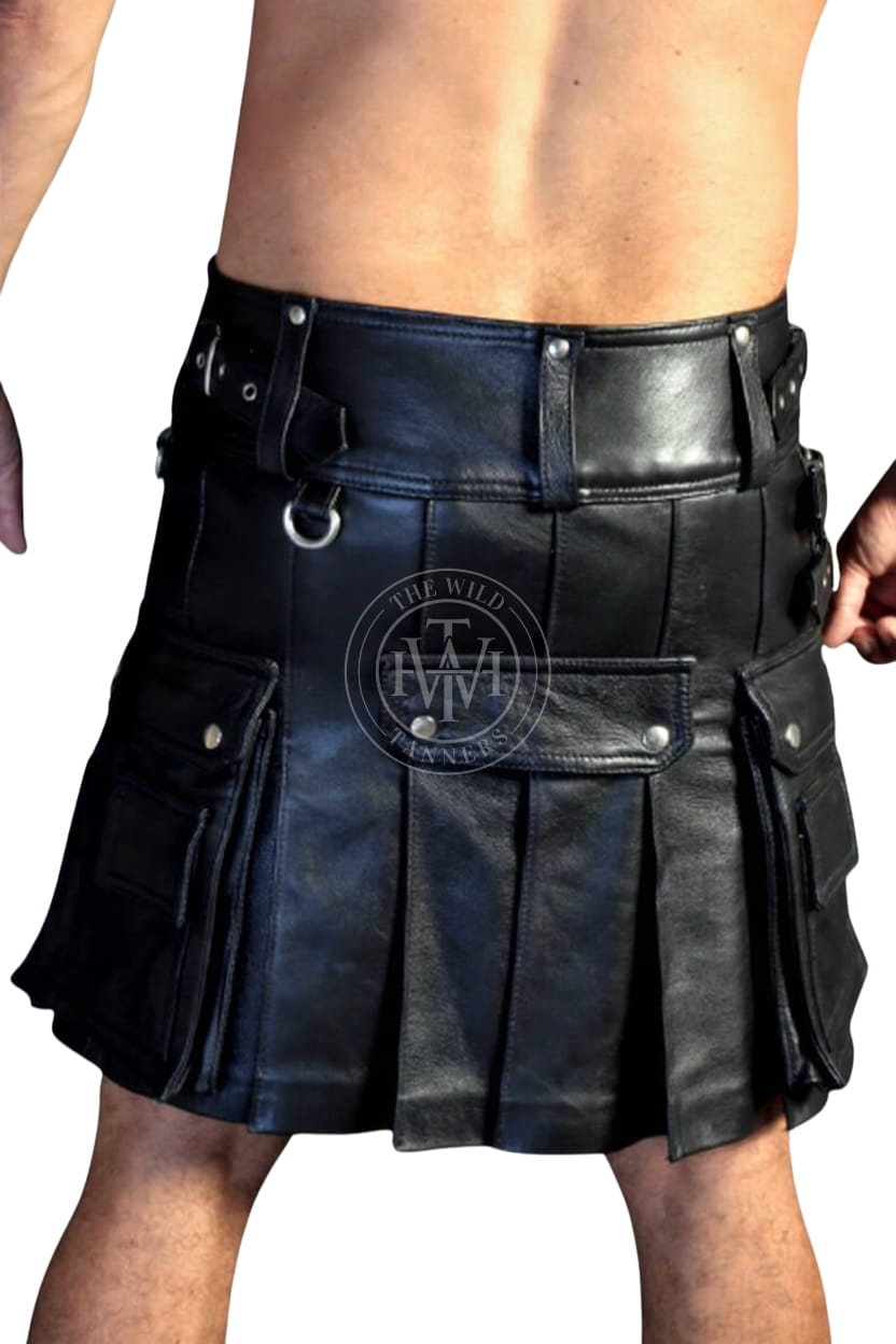 Men's Leather Gladiator Kilt with Cargo Pockets, view 3