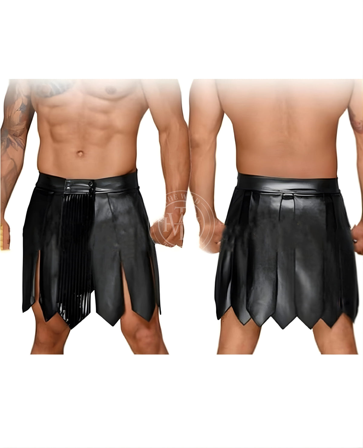 Sexy Leather Kilt with Front Button Closure, view 3