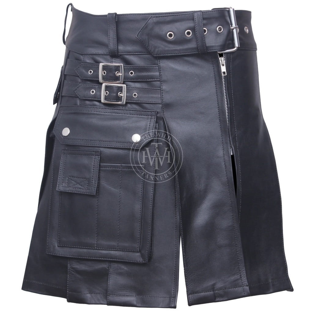 Leather Gladiator Kilt with Side Pockets, view 3