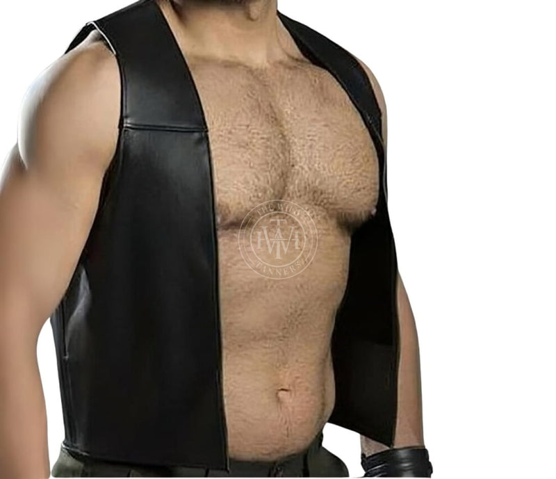 leather vest, gay leather vest, leather vest bdsm, bondage leather vest, leather open front veste