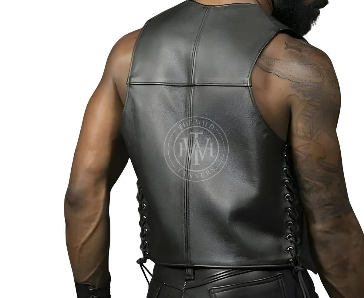 Classic Steampunk Leather Vest, view 3