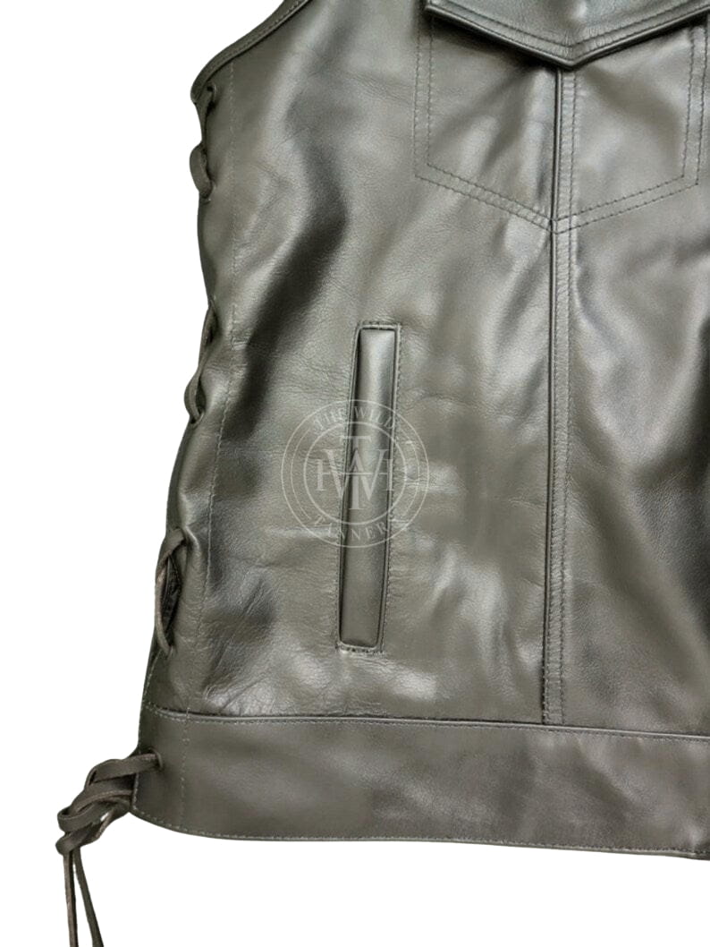 Stylish Leather Sleeveless Vest Mens, view 3
