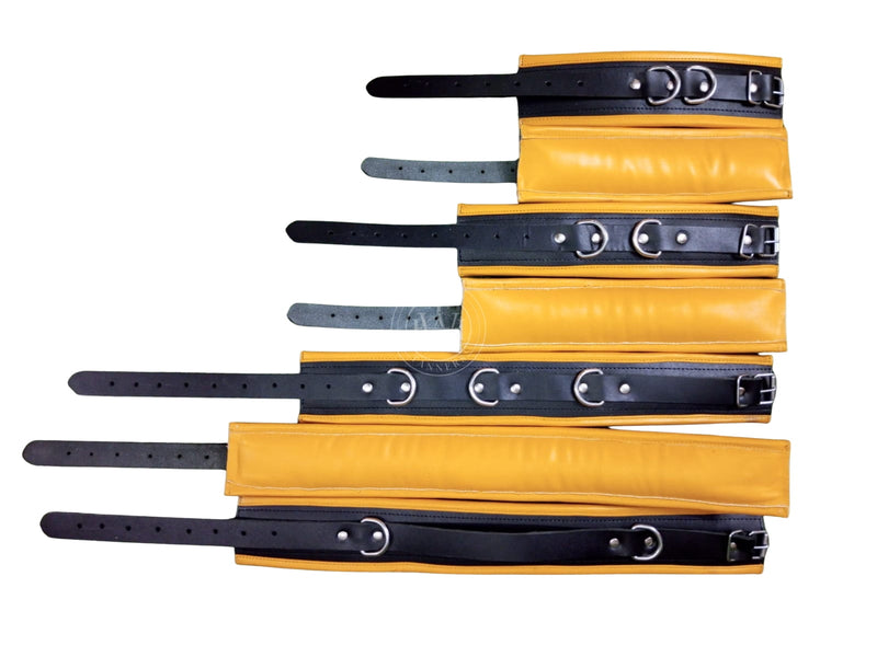 BDSM handcuffs, leather cuffs set, padded leather restraints, adjustable bondage cuffs