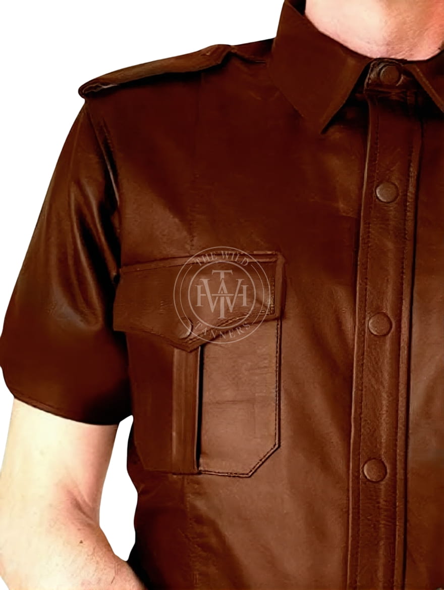 Genuine Leather Mens Short Sleeve Shirt, view 3