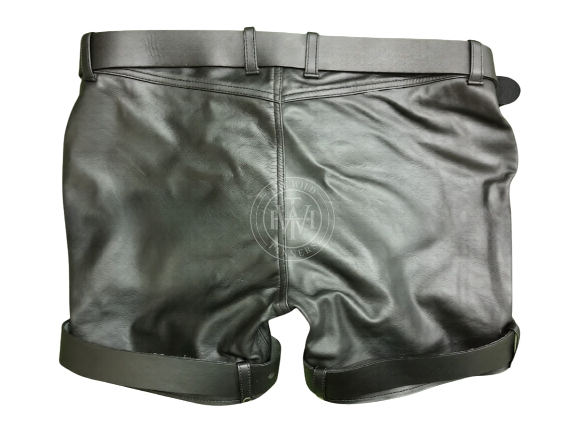 Leather Shorts With Dual Zip Fastener, view 4