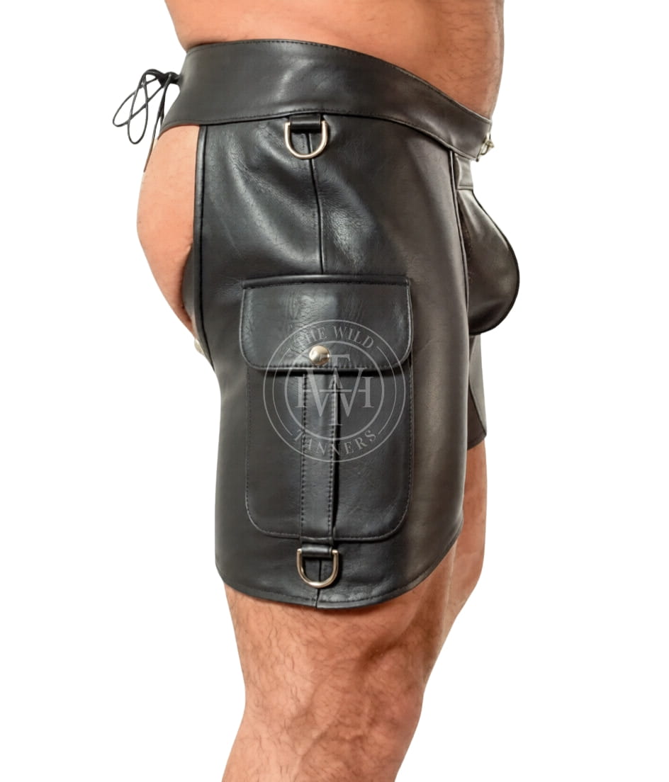 Leather Chaps Shorts for Men with Cargo Pockets, view 3